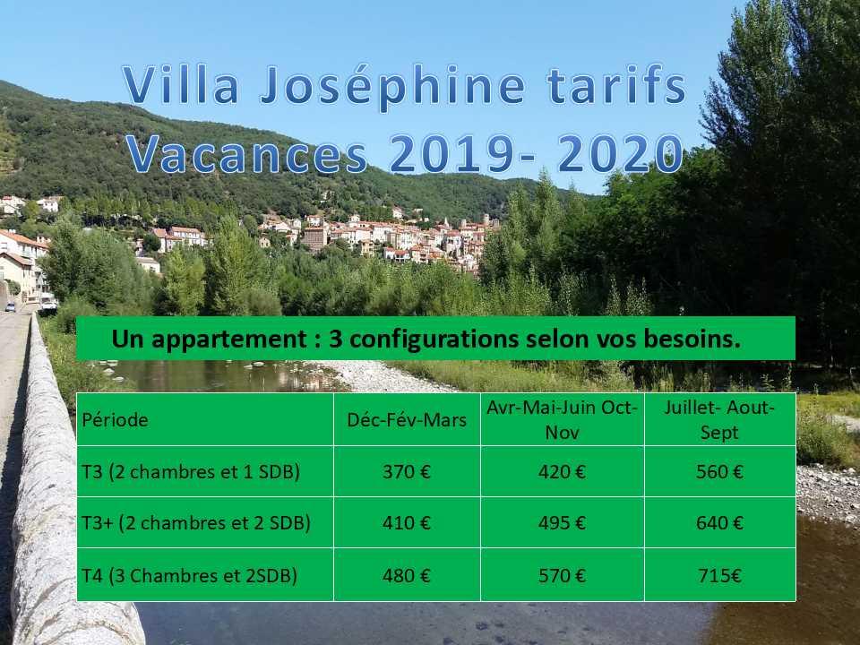 Tarifs 2019 2020 vacances